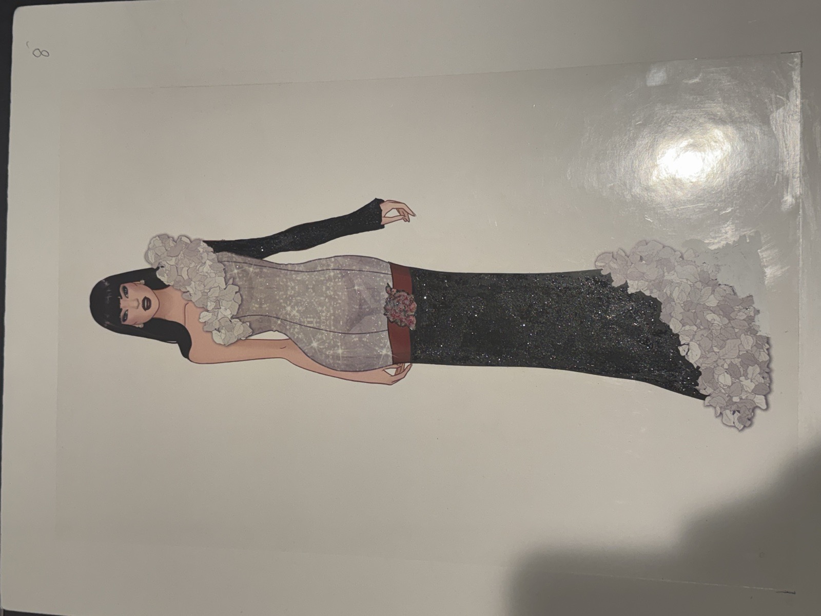 Sketch for Look 5 — silver with red rose