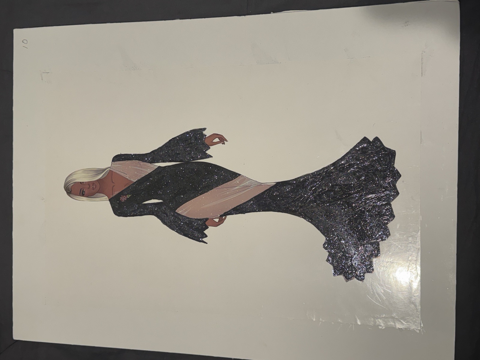 Sketch for Look 8 — ivory gown with dark sash