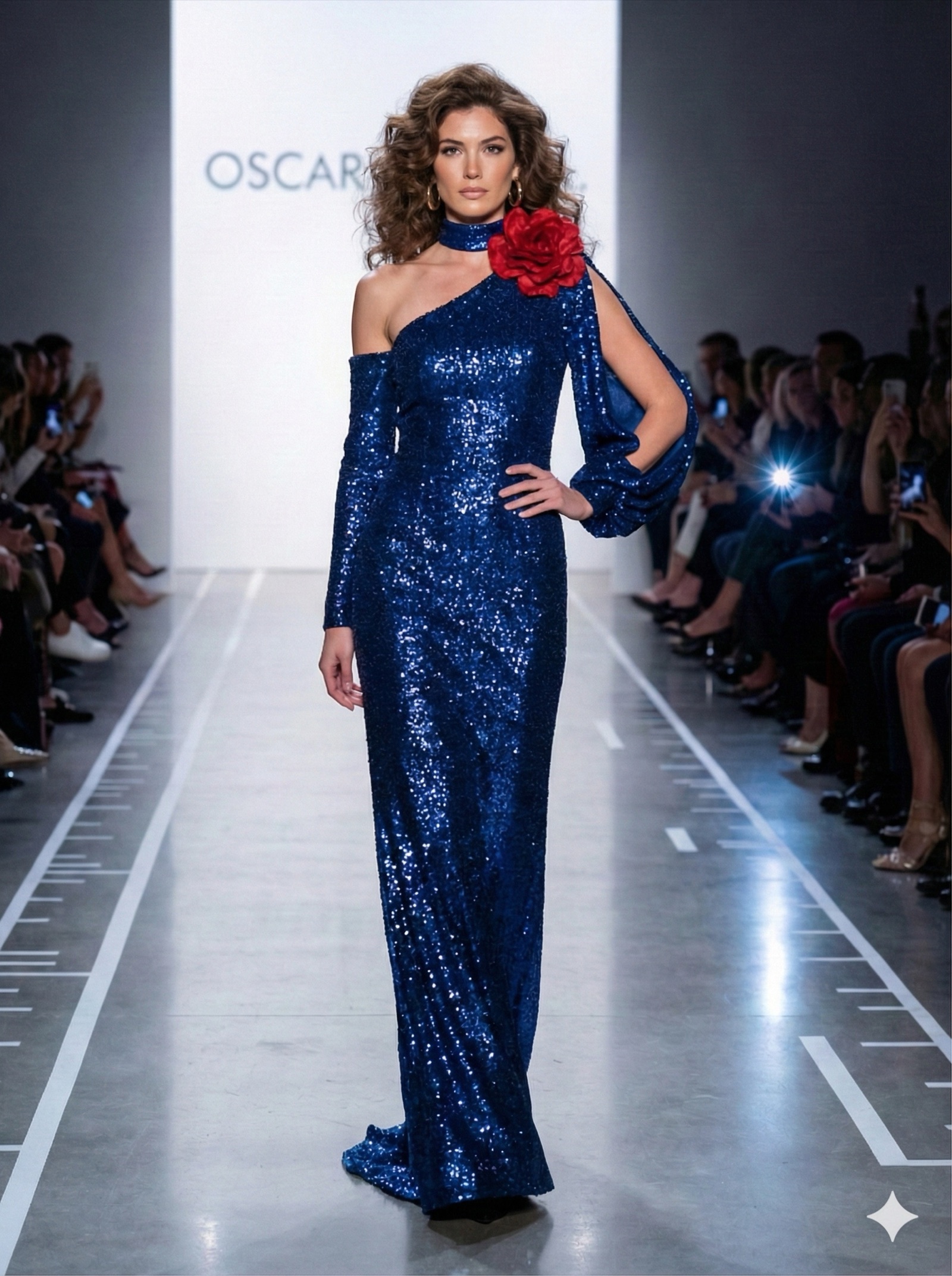 navy sequin with rose shoulder