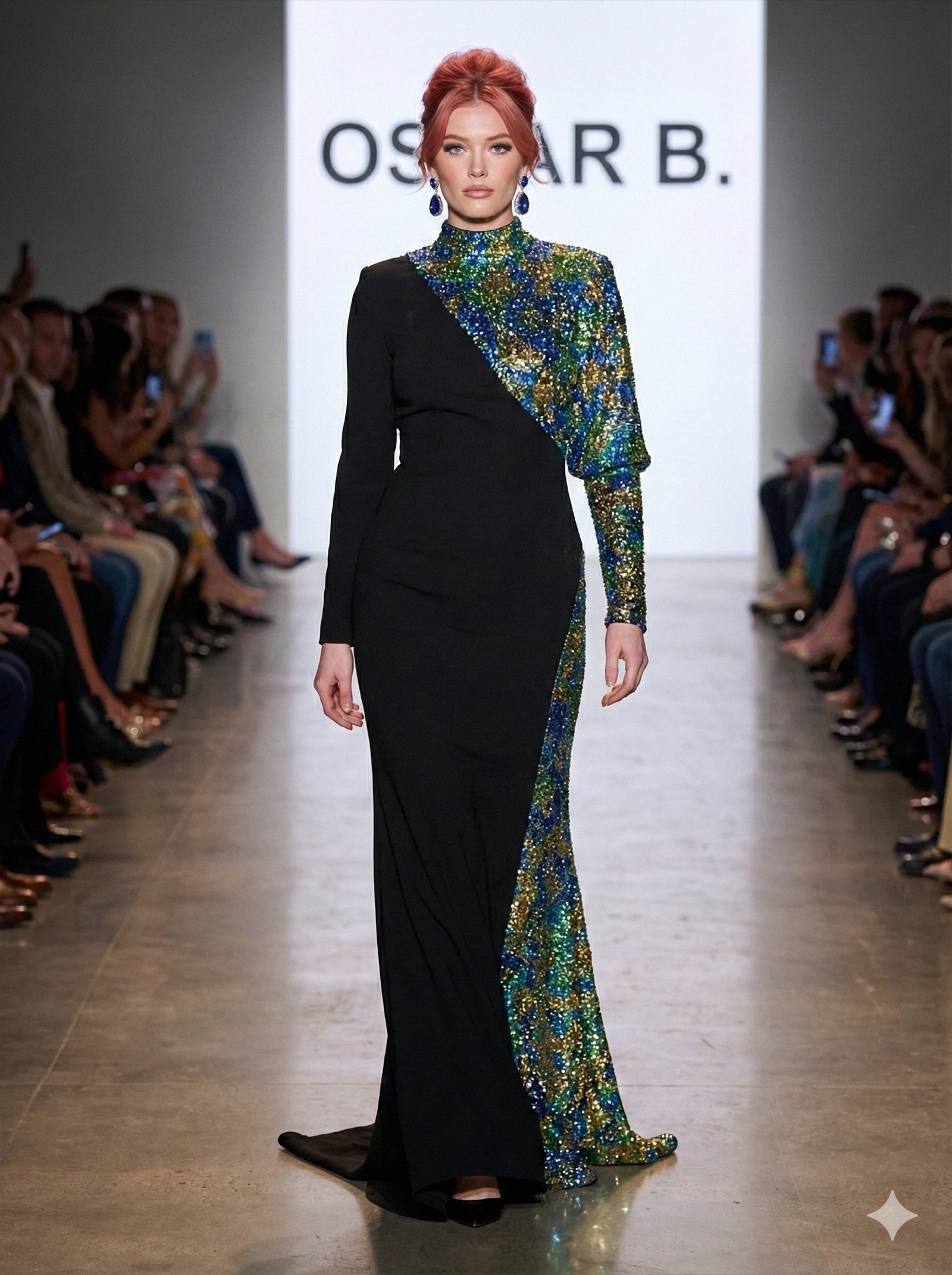 black gown with sequin side panels