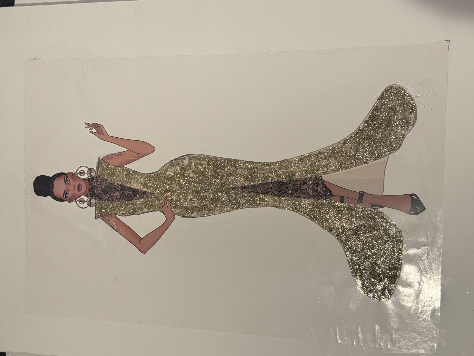 Sketch for Look 15 — gilded columnar gown