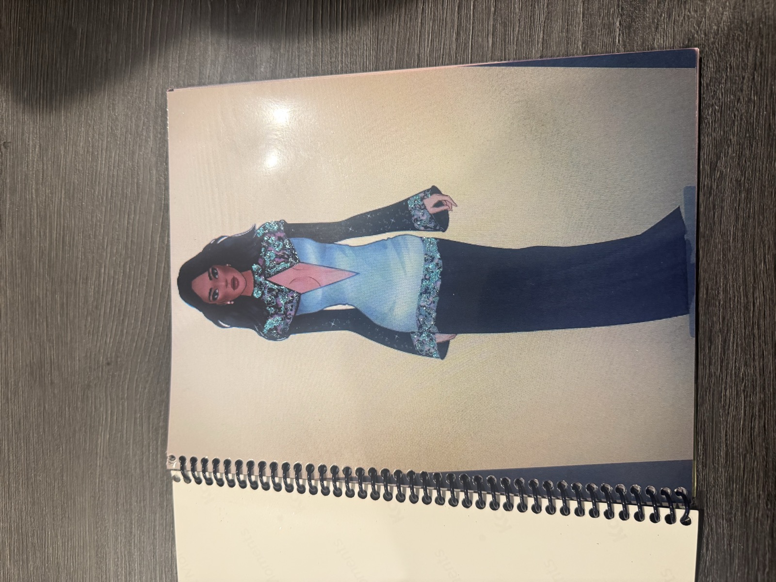 Sketch for Look 18 — blue pantsuit with sequin lapels