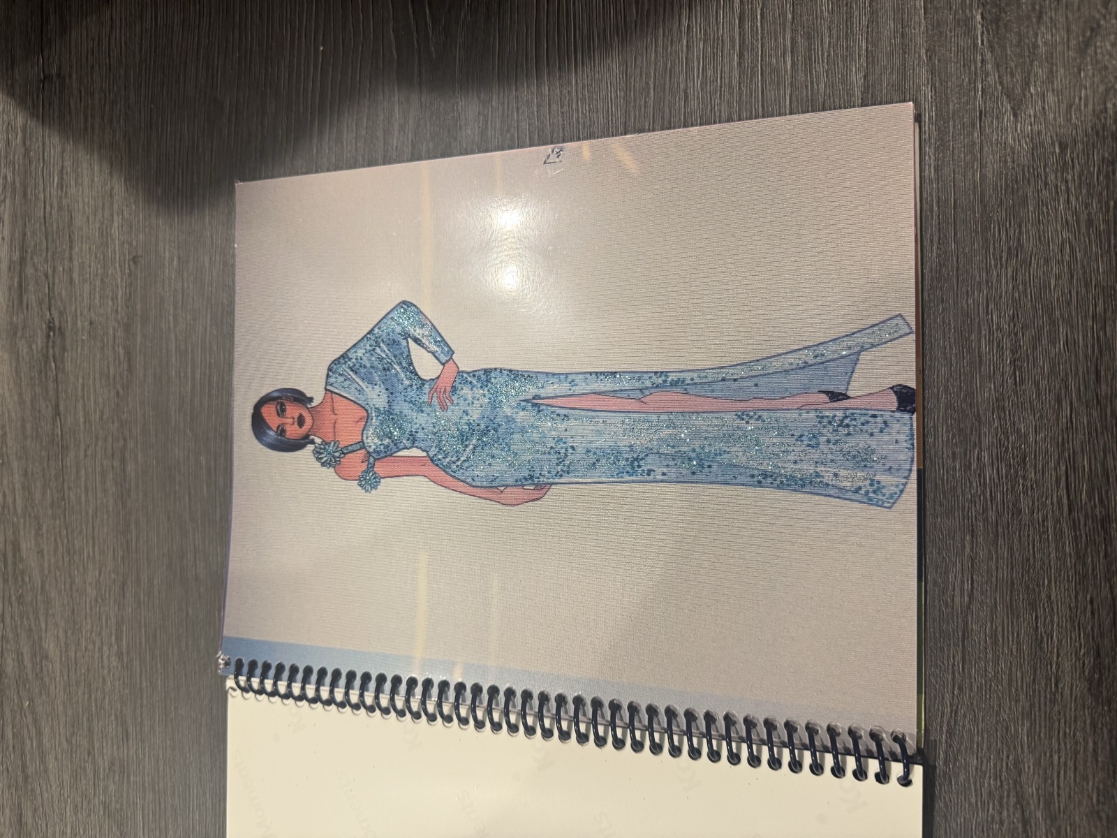 Sketch for Look 22 — pale blue sequin one-shoulder gown