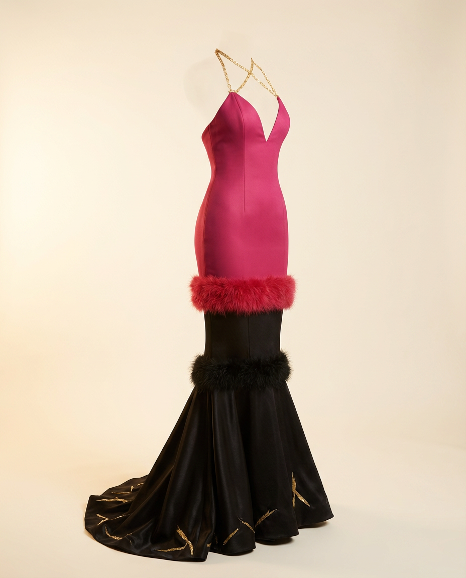 Oscar B. — red gown with feather hem