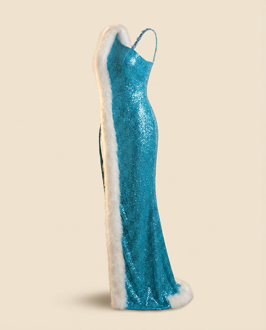 Oscar B. — blue beaded halter gown