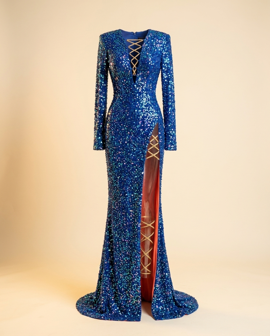 Oscar B. — royal blue iridescent sequin gown