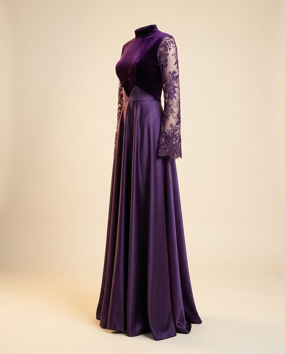 Oscar B. — violet gown, trumpet silhouette