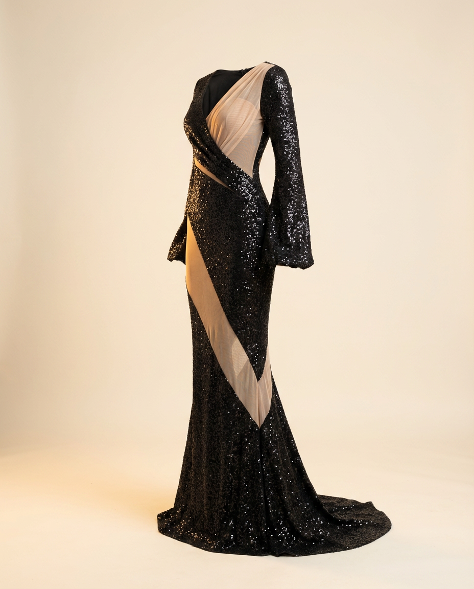 Oscar B. — ivory gown with dark sash