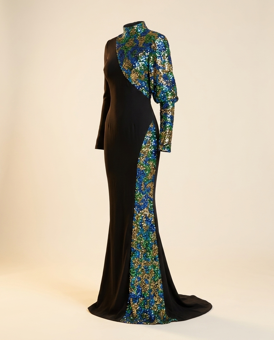 Oscar B. — black gown with sequin side panels