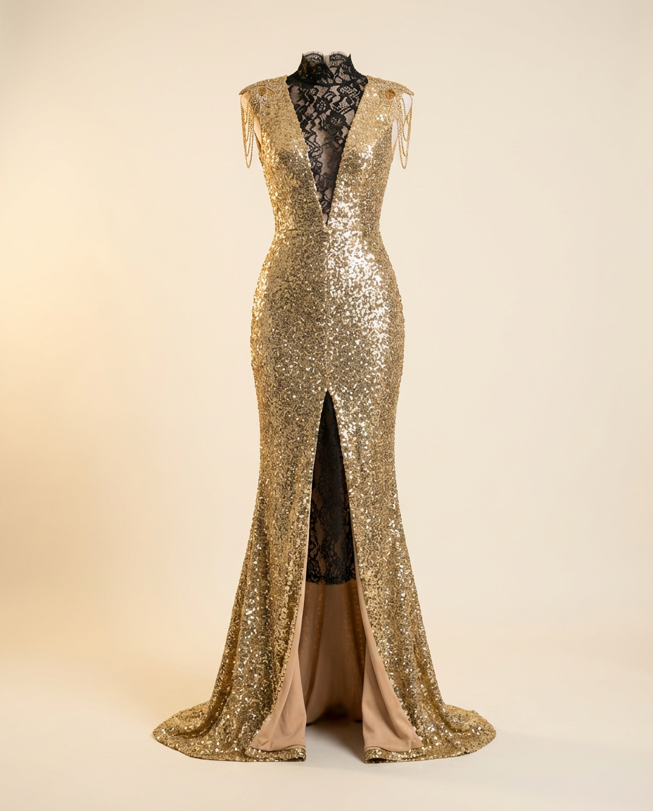 Oscar B. — gilded columnar gown