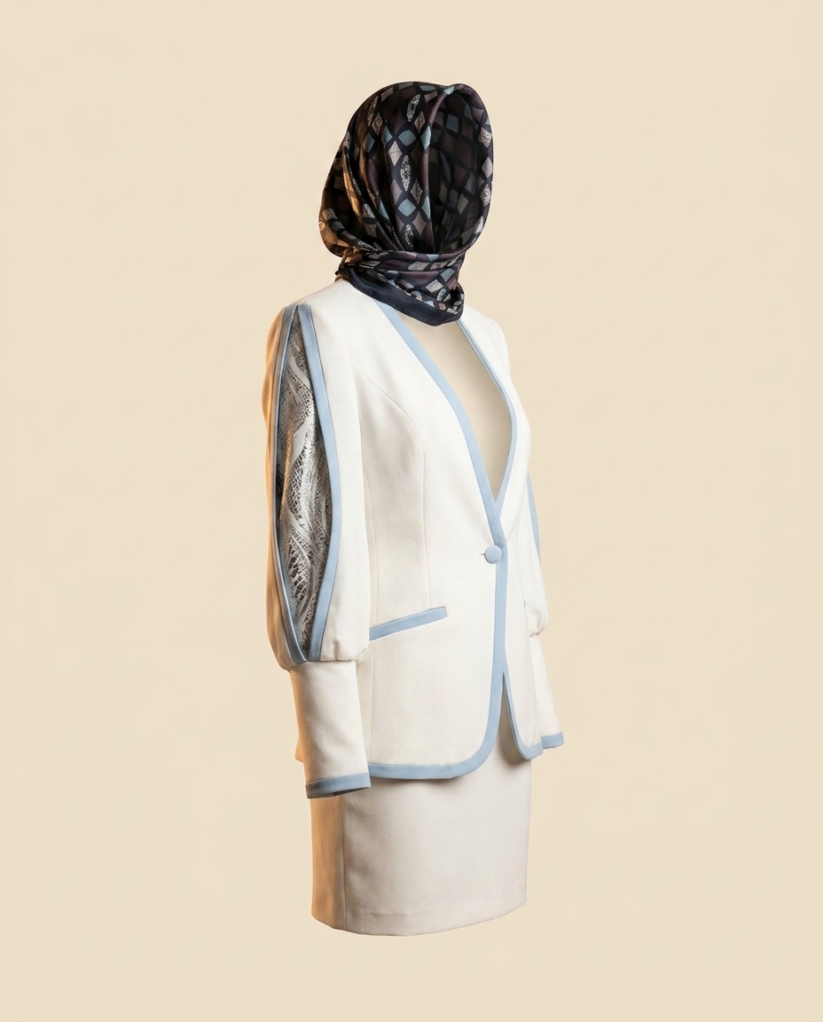 Oscar B. — ivory beaded hood and tailored set